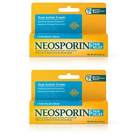 Neosporin + Maximum-Strength Pain Relief Dual Action Antibiotic Ointment with Bacitracin Zinc, 0.5 Ounce (Pack of 2)