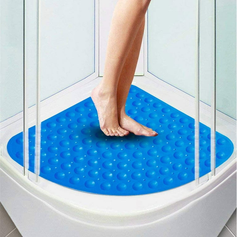 Transparent Triangle Shower Mat Section, Non-Slip And Anti-Mildew With  Massaging Effect And Drainage Hole For Corner Shower Or Tub, Pvc, Blue,  Small