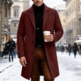 thumbnail image 2 of Men Lapel Single Breasted Mid‑Length Coat Long Sleeve Button Overcoat with Patch Pocket,Warm Windproof Winter Outdoor Outwear,Red,L, 2 of 5