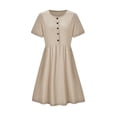 thumbnail image 4 of Women Plus Size Dresses Summer Solid Color Round Neck Short Sleeve Cotton Linen Dress, 4 of 5