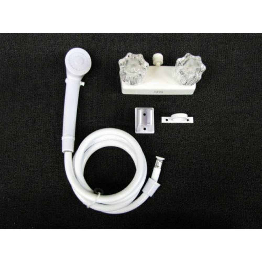 4" Shower Faucet & Shower Wand RV Marine White w/clear Handles Free