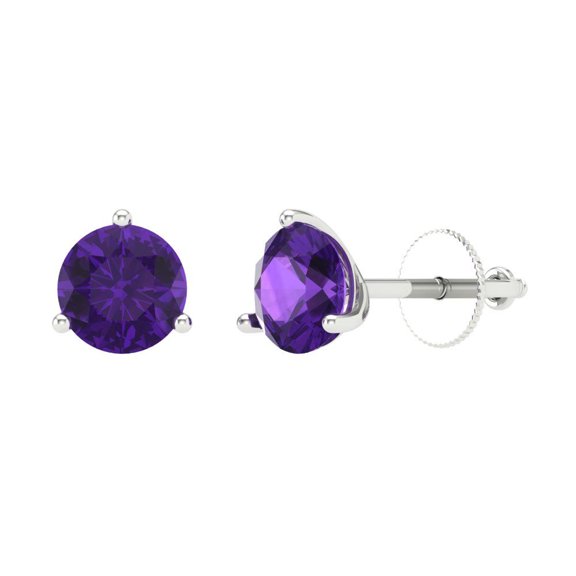 Clara Pucci 2Ct Natural Amethyst Round Cut VVS1 Screw Back Stud 18k Solid hypoallergenic Gold Designer Earrings For February