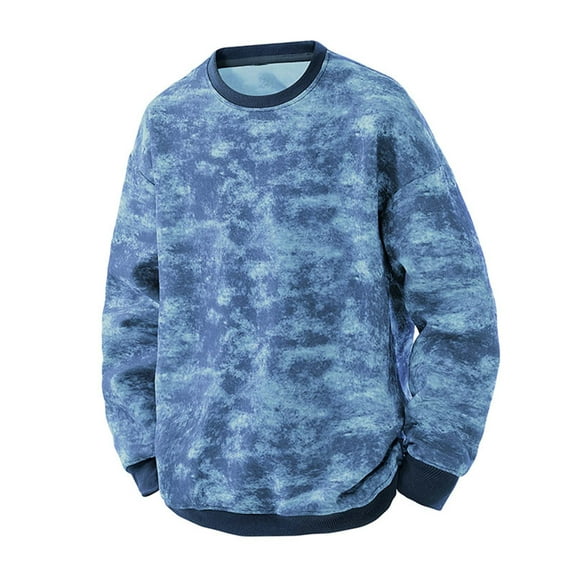 ZCFZJW Mens Bleached T-Shirts Casual Tie Dye Gradient Color Print Long Sleeve Crewneck Pullover Sweatshirts Trendy Oversized Baggy Workout Tees Tops Blue M