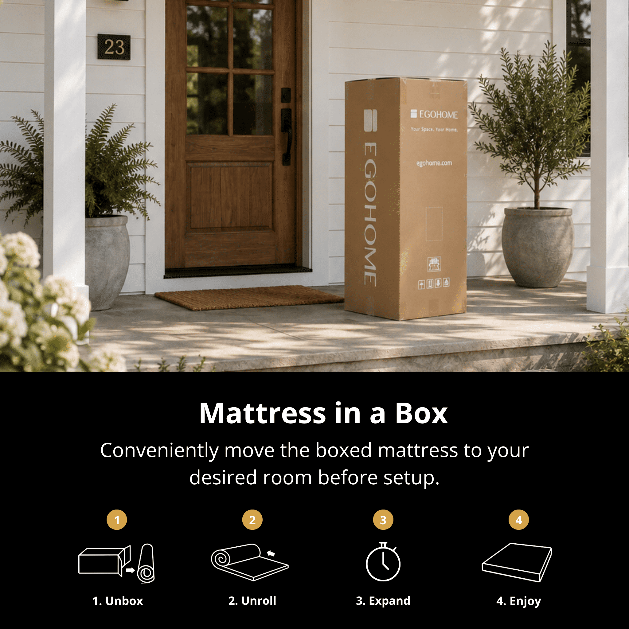 EGOHOME Serenity 10” Queen, Medium Firm, Tight Top, Gel Memory Foam Mattress in a Box