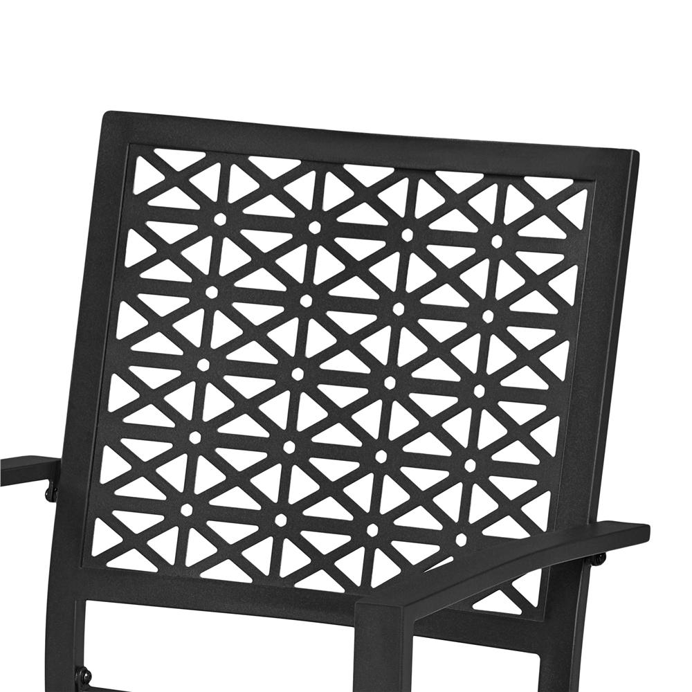 Alden Design Set of 2 Outdoor Metal Dining Chairs with Armrests for Patio, Black