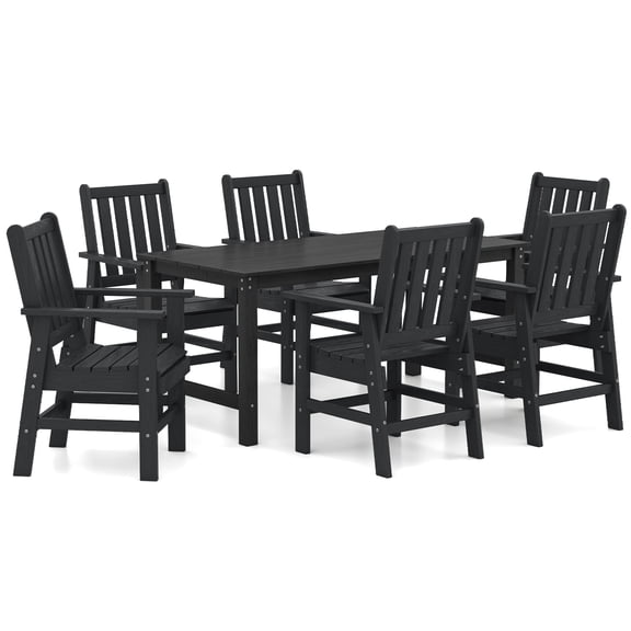 Gymax 7 Pieces Patio Dining Set Outdoor HDPE Weather Resistant Table & Chairs Set Black