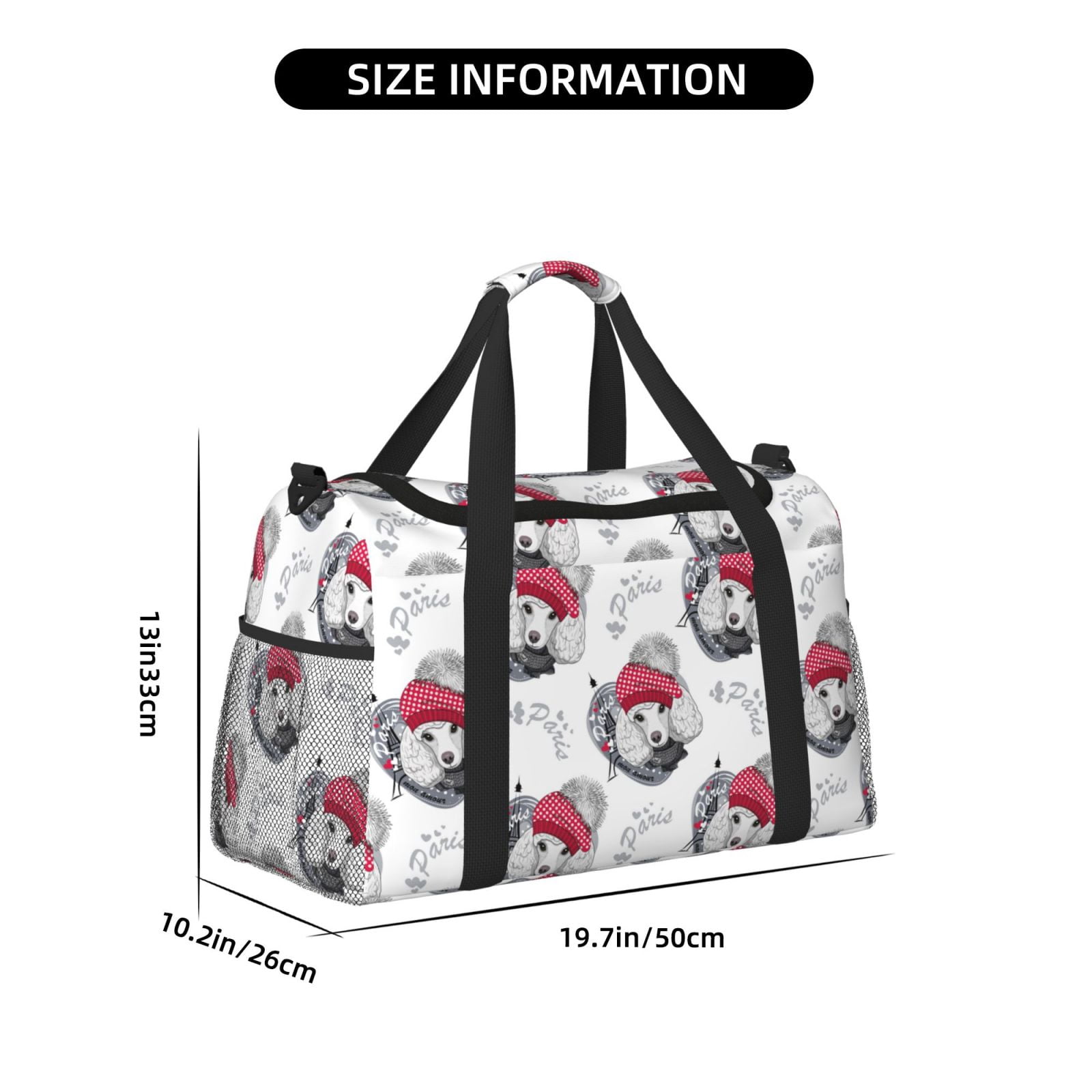 Fuzoiu Cute Poodle Dog Print Travel Duffle Bag,Carry On Tote Bags,Duffel Bag,Sport Gym Bag, Hospital Bag for Labor and Delivery, Overnight Bag,Luggage Bag