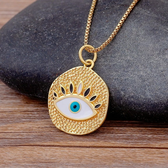 New Arrival Lucky Turkish Evil Eye 14K Yellow Gold Pendant Natural Shell Statement Necklace Chain Jewelry Party Wedding Christmas Gift
