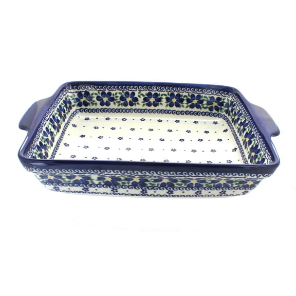 Blue Rose Polish Pottery Spring Blossom Baker with Handles