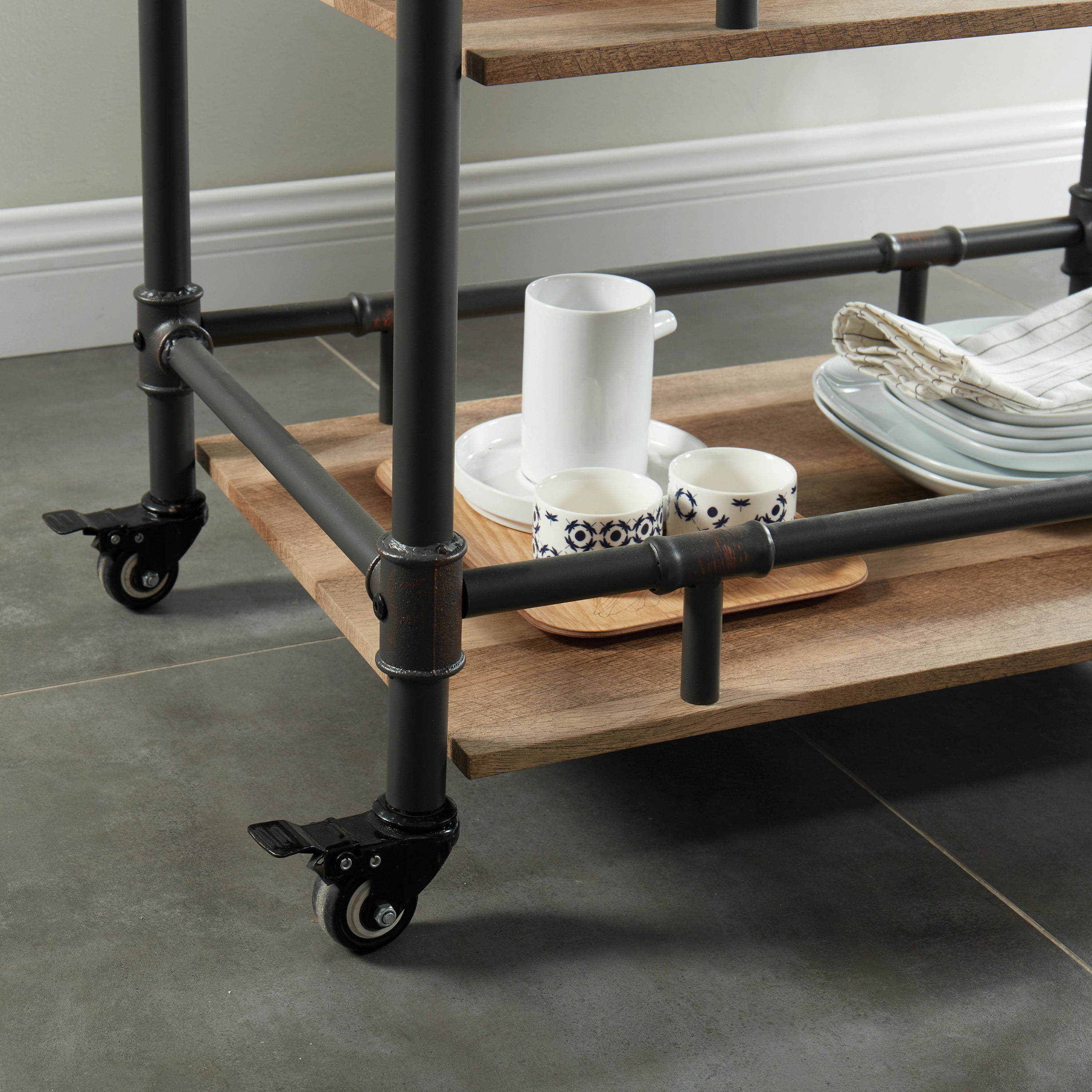 Furniture of America Byson Modern 3-Shelf Serving Cart, Sand Black