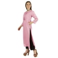 thumbnail image 3 of Moomaya Solid Long Kurti For Women Cotton Tunic 3/4 Sleeve Ethnic Formal Kurta w/ Pockets, 3 of 5