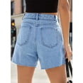 thumbnail image 5 of Summer Matched High Women's Shorts Straight Leg Raw Hem Retro Waist Denim Shorts with Pockets, 5 of 6