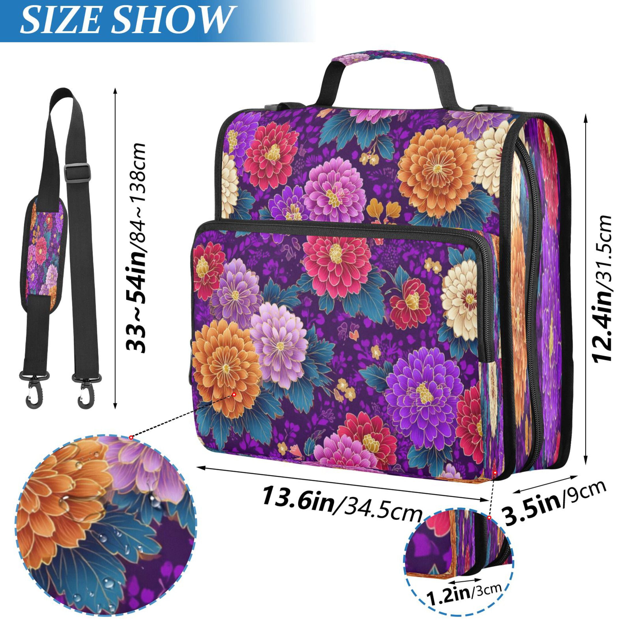 Circular Folder Package 13.6*3.5*12.4 Inches ,Binder Bag，Binder Organizer，Zipper Binder，3 Ring Binder ,Suitable for Work or School Teacup Japanese Flowers