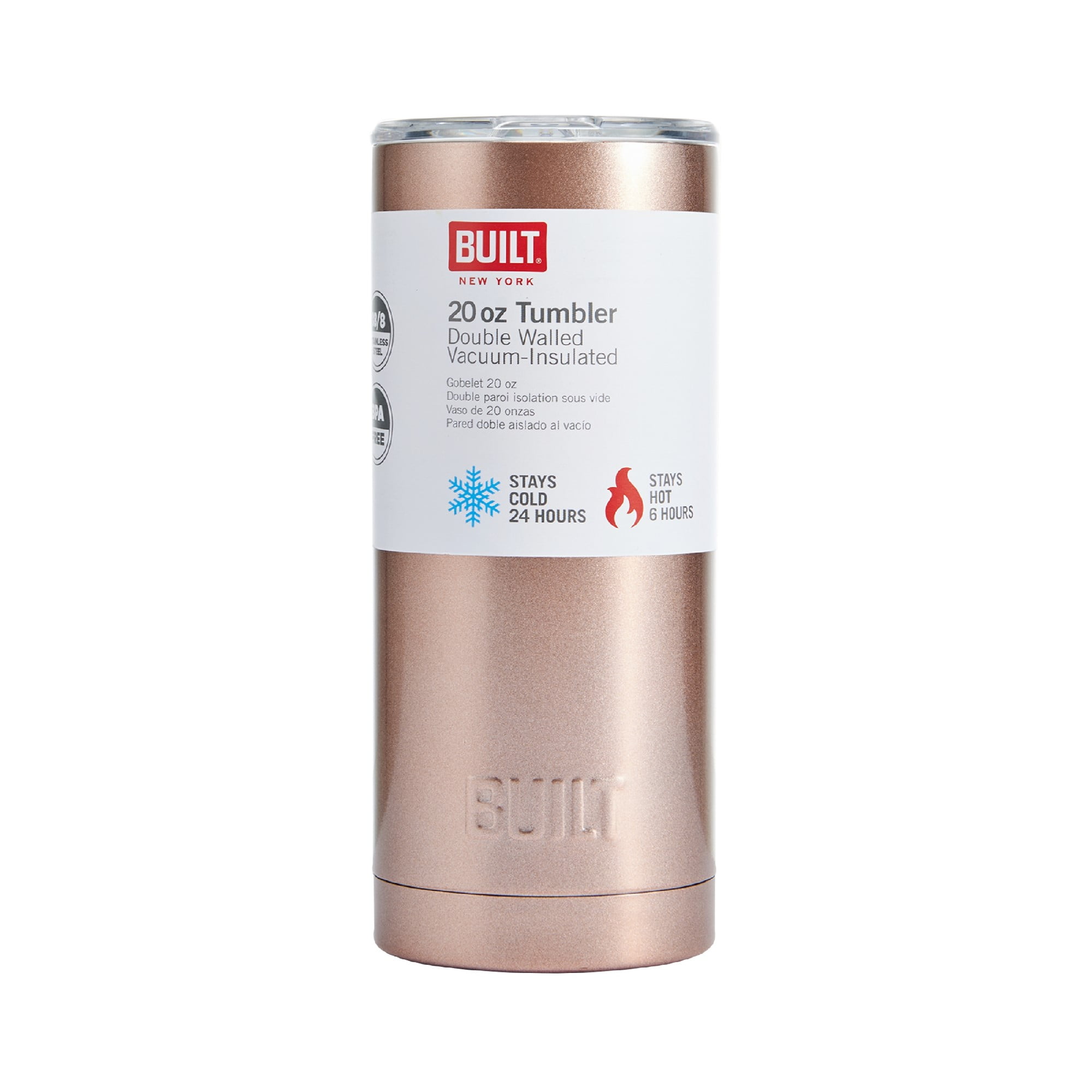 Built Double Wall Stainless Steel Vacuum Insulated Tumbler 20 Oz Rose Gold