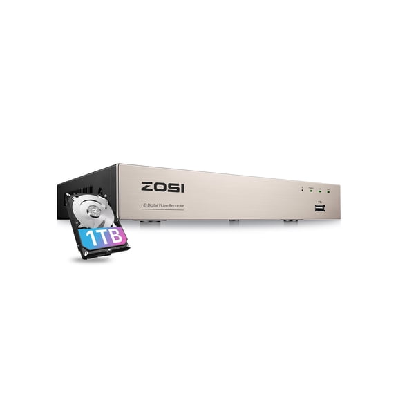 ZOSI 8CH 1080P FHD Hybrid 4 in 1 TVI CCTV Security Camera DVR with 1TB Hard Drive, AI Human/Vehicle Detection, Remote Access, 8CH 2MP H.265  Surveillance Video Recorder