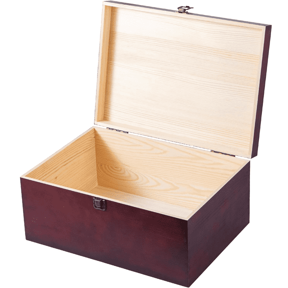 Wooden Storage Box Container with Hinged Lid Front Clasp, 7.2'' x7.2'' x 4.4'' Large Keepsake Box, Rustic Wood Boxes for Crafts Art Hobbies and Home Decoration - Reddish Brown