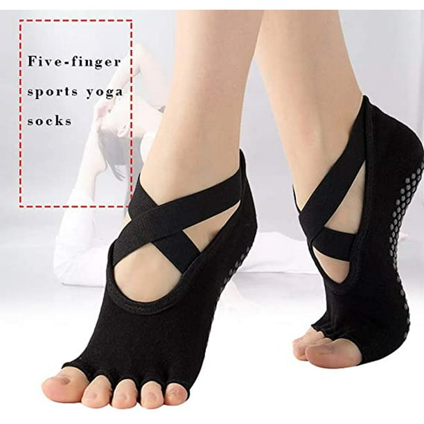 4 Pairs Non Slip Pilates Socks,Yoga Socks for Women, Women's Yoga Socks  with Toes, Clasped Pilates Socks for Ballet Pilates Barre Dance 