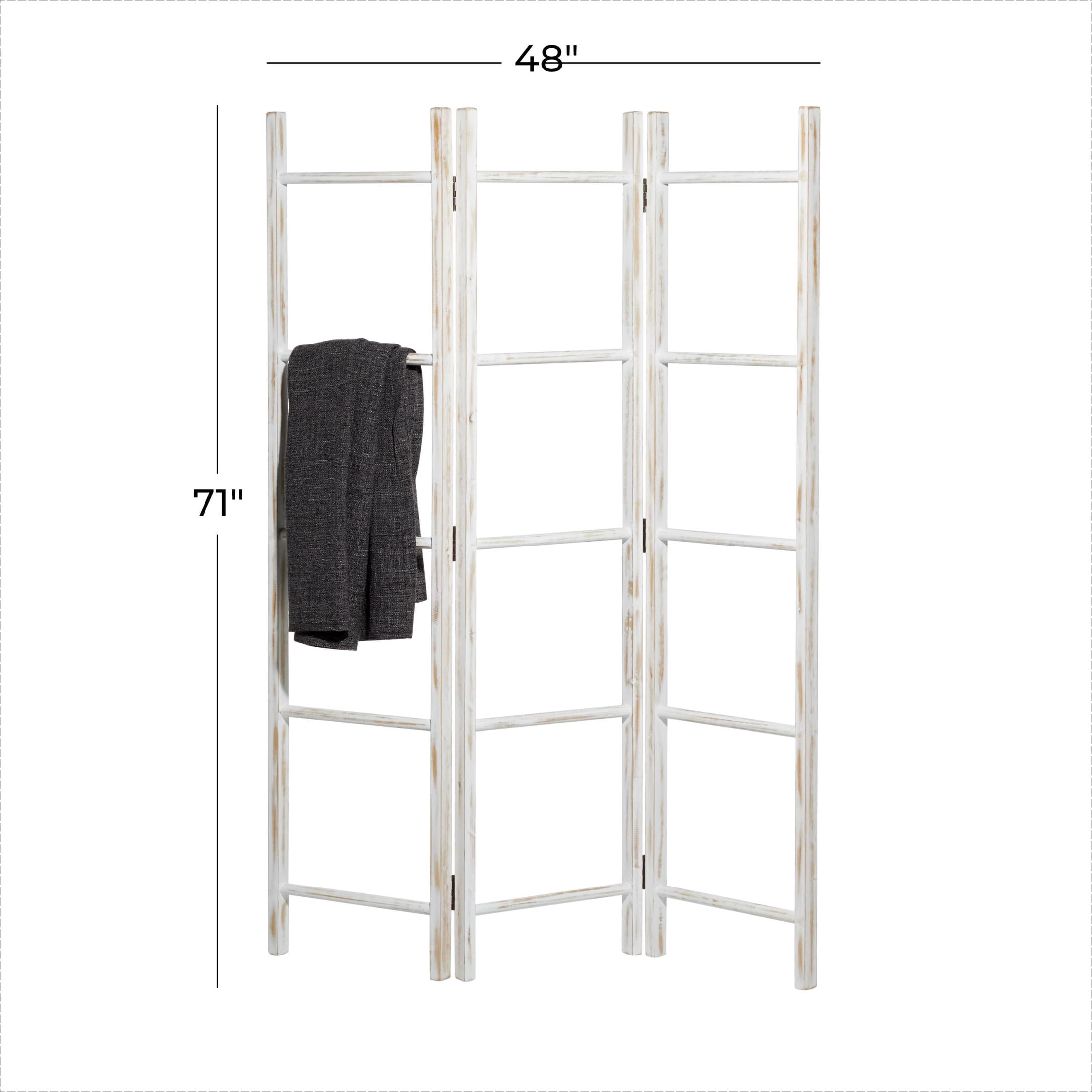 DecMode 48" x 71" White Wood Ladder 15 Rung Ladder with 3 Panels, 1-Piece