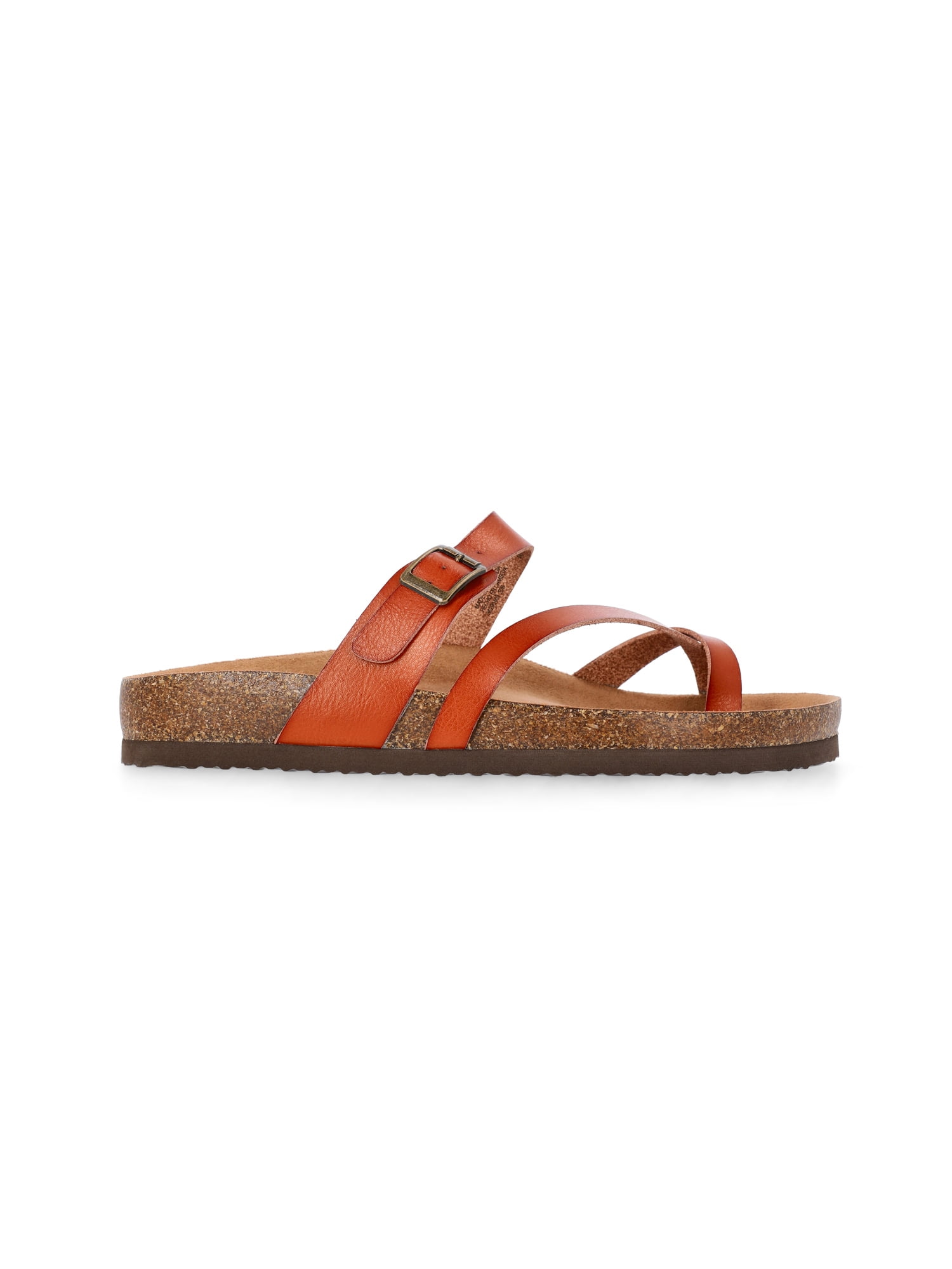 Time and Tru Women's Asymmetric Strap Footbed Sandals, Wide Width Available