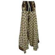 Mogul Women's Maxi Skirt Vintage Silk Sari Smocked Waist Swirling Divided Long Skirts