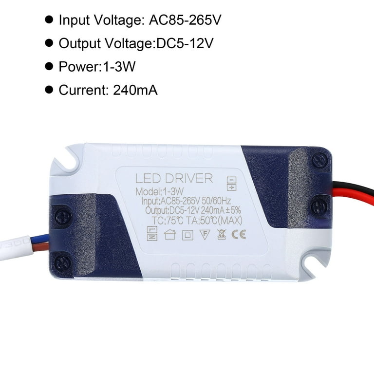 Uxcell 1-3W 240mA LED Driver AC 85-265V Output 5-12V DC Male