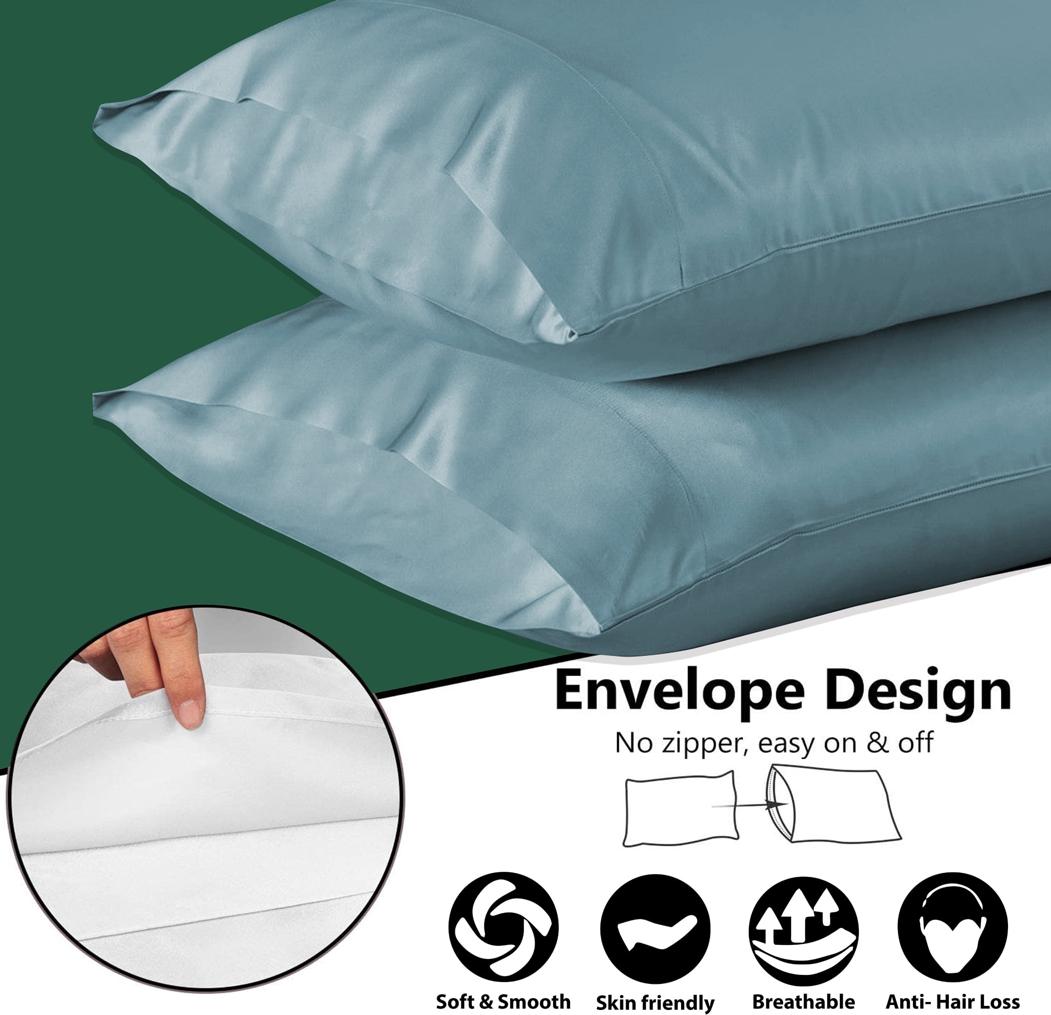 Satin Radiance 230 Thread Count Blue Polyester Pillowcases, Standard, (2 Count)