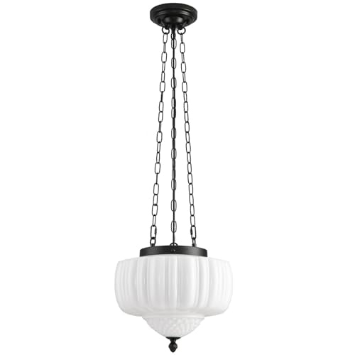 14" Larger Milk Glass Pendant Light, Schoolhouse Light Fixture,