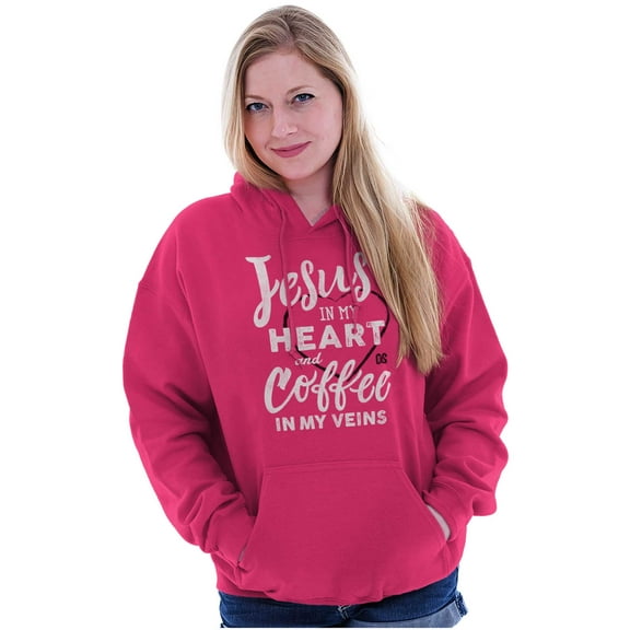 Jesus in Heart and Coffee in Veins Hoodie Sweatshirt Women Brisco Brands S