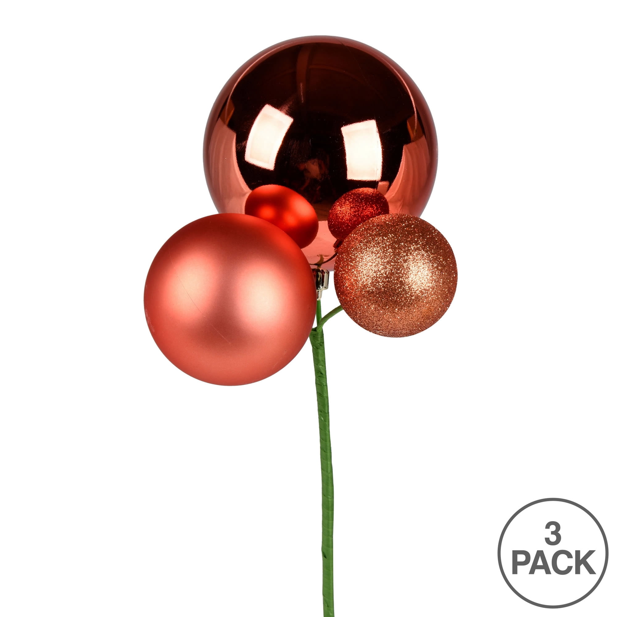 Vickerman 18" Coral Ball Ornament Christmas Pick, Set of 3