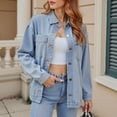 thumbnail image 2 of MaFYtyTPR Women's Denim Jackets Fashion Casual Long Sleeved Button Pocket TurndownCollar Coat with Pocket Slim Comfy Cardigan Jean A-Light Blue M, 2 of 6
