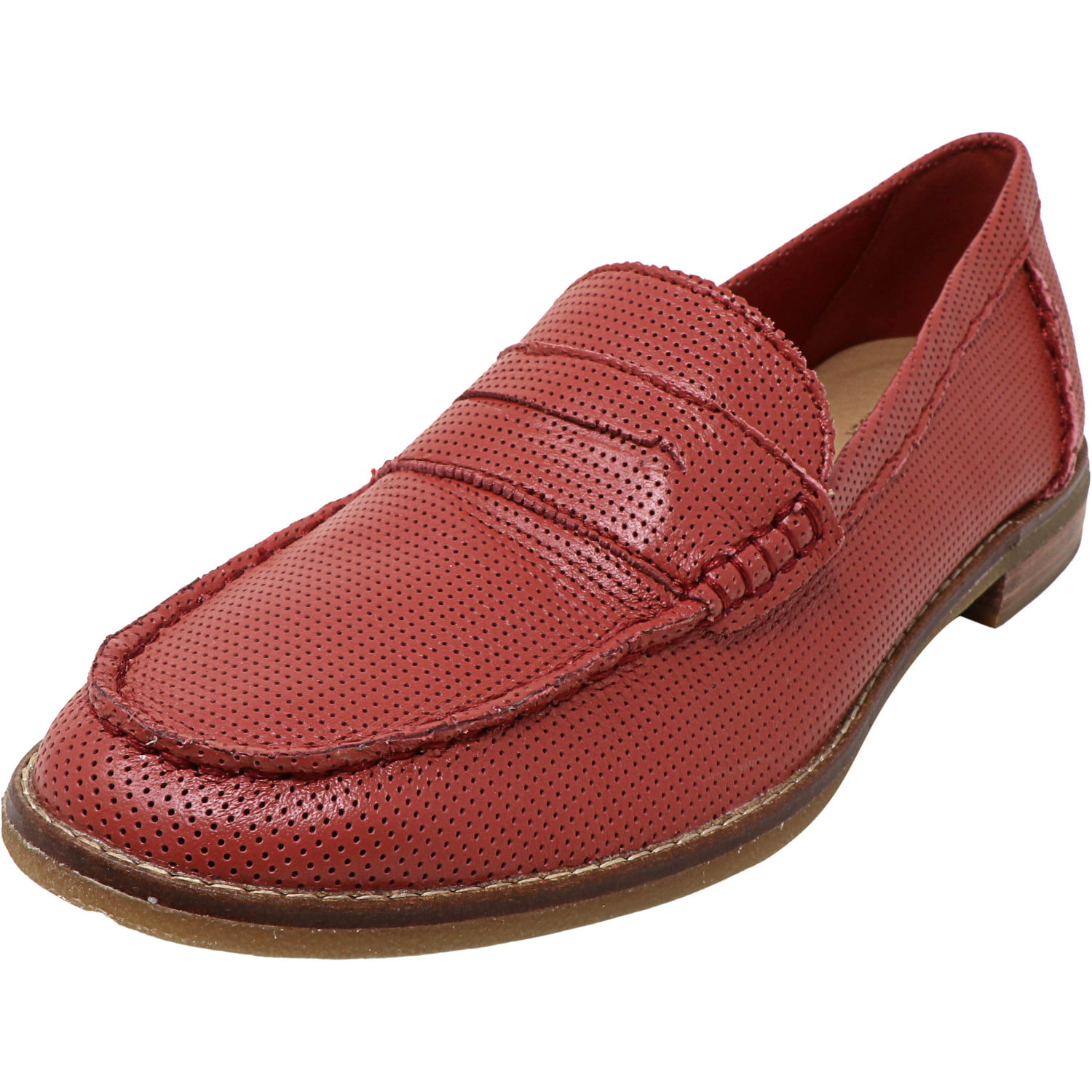 Sperry Women's Seaport Penny Perf Leather Dark Red Ankle-High Loafers ...