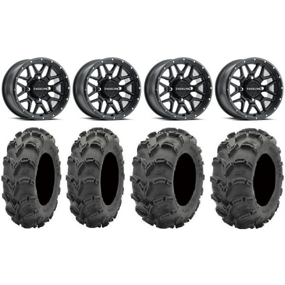 Raceline Krank 14" Black Wheels 27" Mud Lite XL Tires Sportsman RZR Ranger