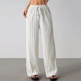 thumbnail image 4 of Miluxas Women's Striped Drawstring Wide Leg Pants Elastic High Waist Loose Casual Trousers with Pockets Soft Breathable Daily Outings Pants White, 4 of 8
