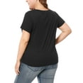thumbnail image 3 of Agnes Orinda Women's Plus Size Lace Insert Short Sleeves Round Neck T-shirts 1X Black, 3 of 6