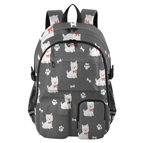 DIXRUYEE Pomeranian Paw Print Bones Backpack for School 14”Laptop Compatible with Reflective Safety Strips
