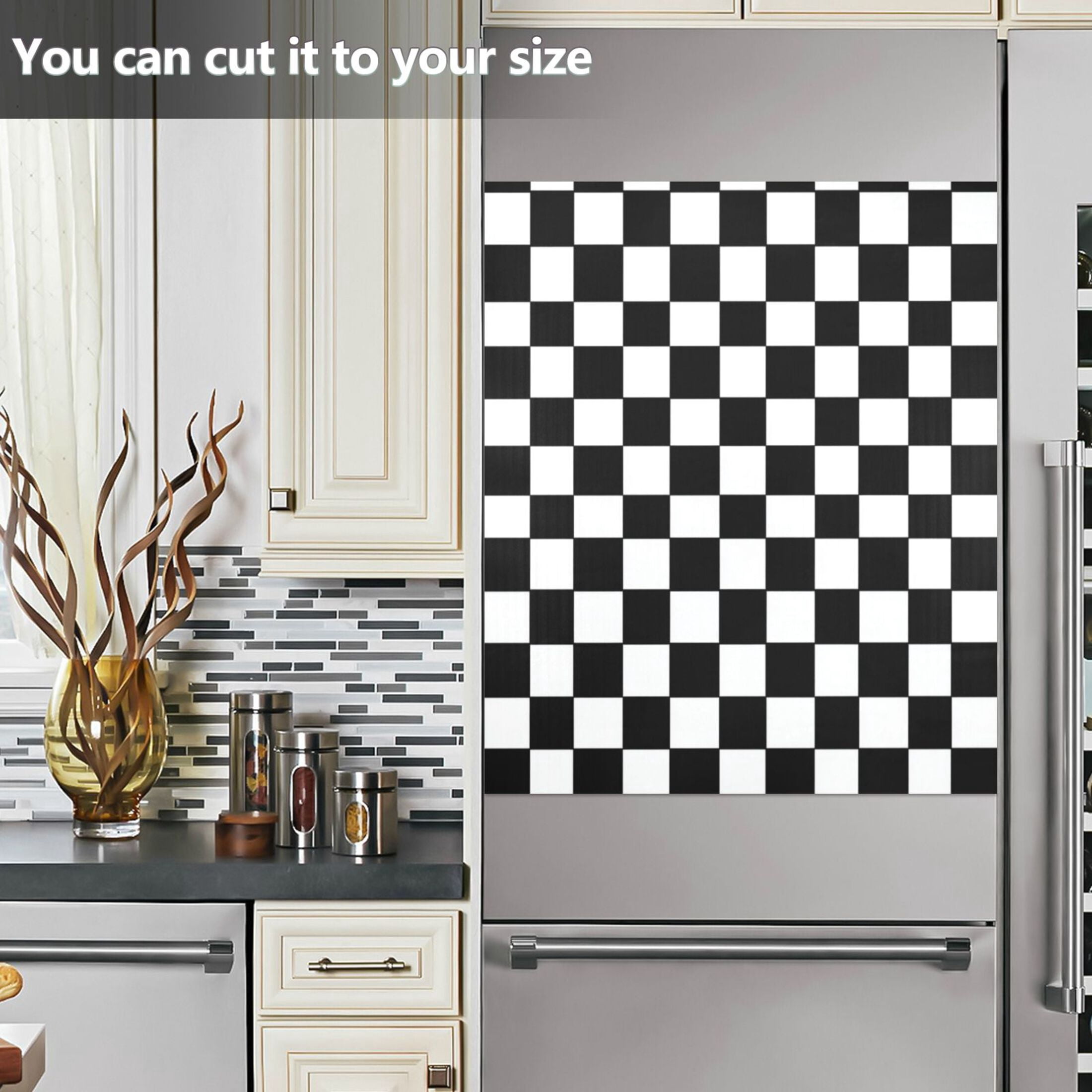 Dishwasher Magnetic Refrigerator Magnet Cover Sticker Home Decorative 23"x26" Classic Black-and-white Checkered Pattern