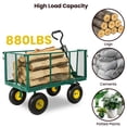 thumbnail image 6 of 3-in-1 Oversized Steel Garden Cart, 880 LBS Heavy Duty Mesh Metal Utility Cart, All-Terrain Pullable Wagon with Removable Liner, Side Panels & Mesh Tray for Lawn, Patio, Landscaping, Green, 6 of 11