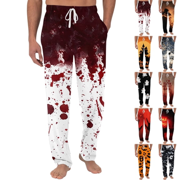 Satingcolo Men's Pajama Pants Halloween Skulls Black Sleep Bottoms Lounge Sleepwear Pockets Drawstring