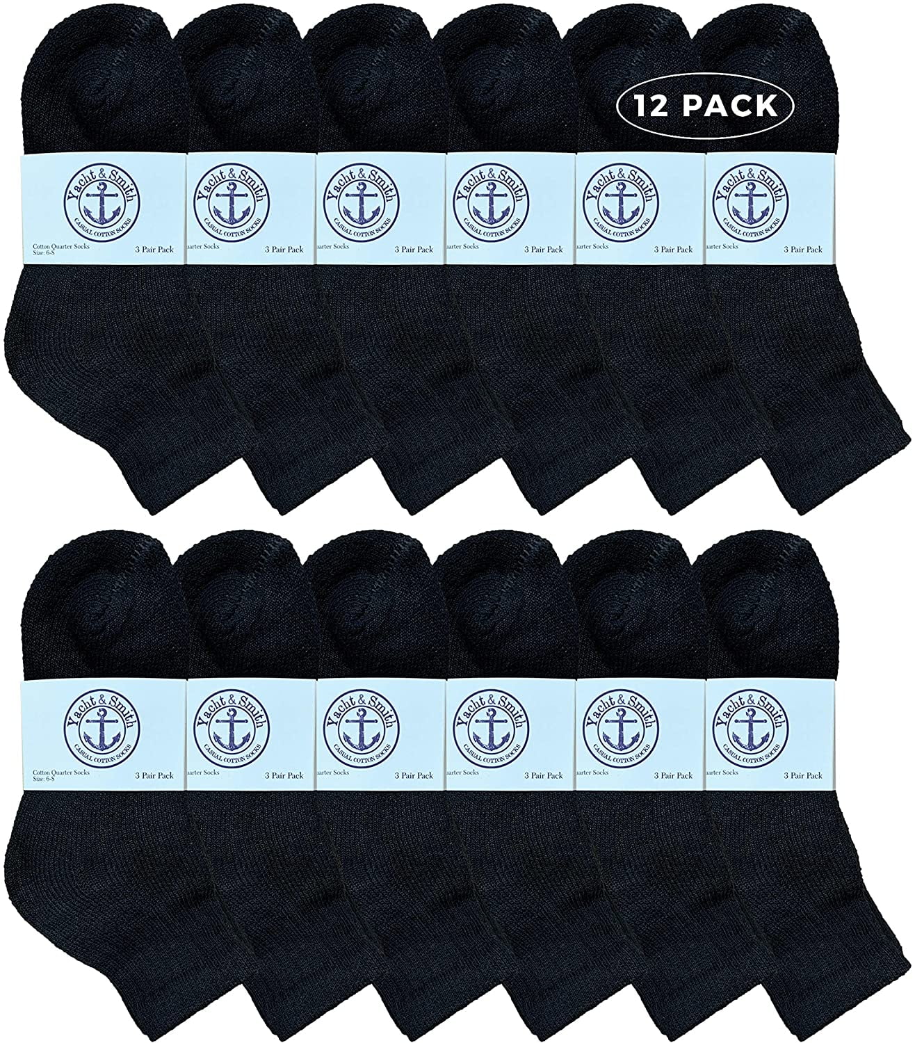 Yacht & Smith 12 Pairs Of Cotton Mid Size Ankle Socks Boys And Girls Bulk Value Pack Socks