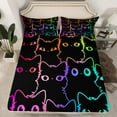 thumbnail image 2 of jejeloiu Neon Cartoon Kitten Bed Sheets,Gradient Line Cute Cat King Sheets,Kawaii Animal Sheet Set For Girls Teens,Ultra Soft Home Decor,4pcs, 2 of 7