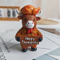 1PC Highland Cow Figurines Autumn Pumpkin Turkey Highland Cow Gnomes Maple Leaf Scottish Resin Statue Calf Lovers Gifts for Fall Home Garden Kitchen Office Tiered Tray Table Decor