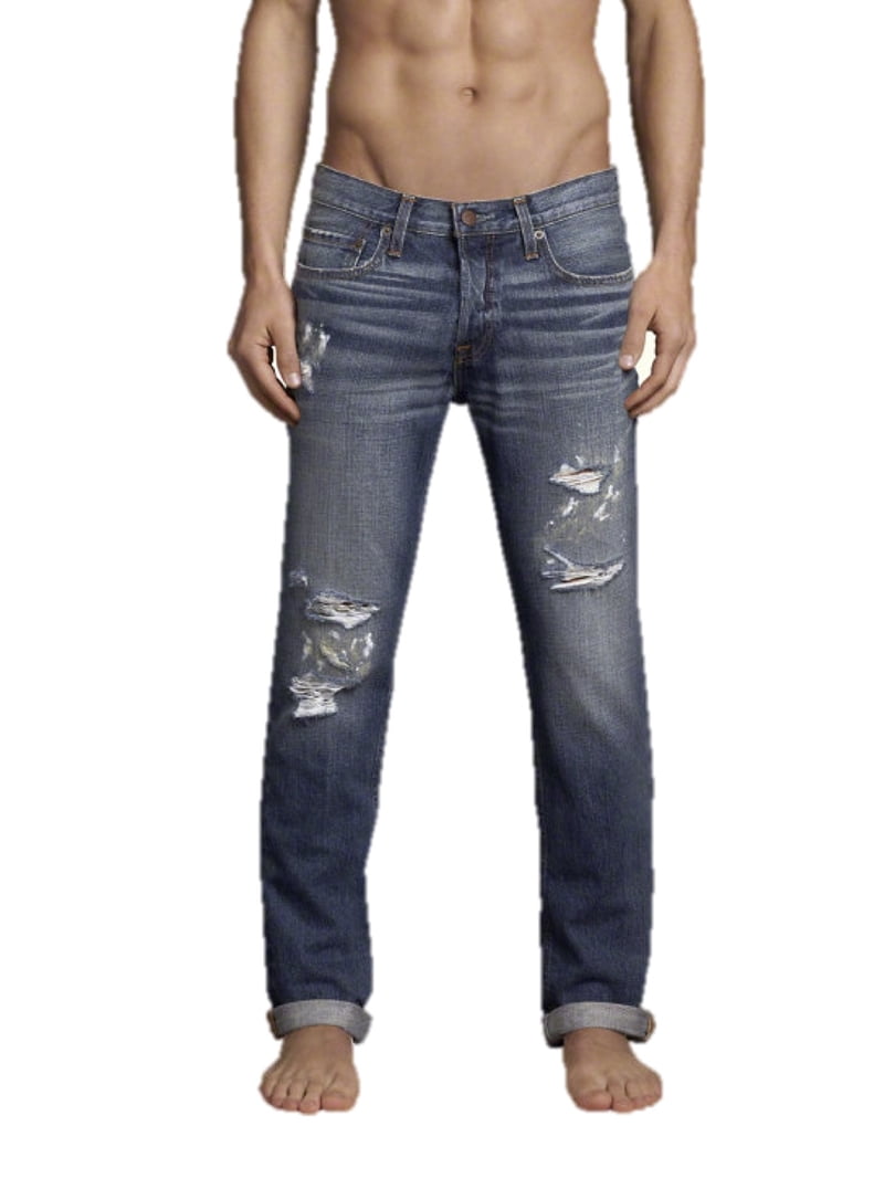 Slim Straight Hollister Men's Ripped Jeans Slim Straight Men's Hollister Ripped Jeans Hollister Jeans Slim  Straight Denim Button Fly Distressed Dark