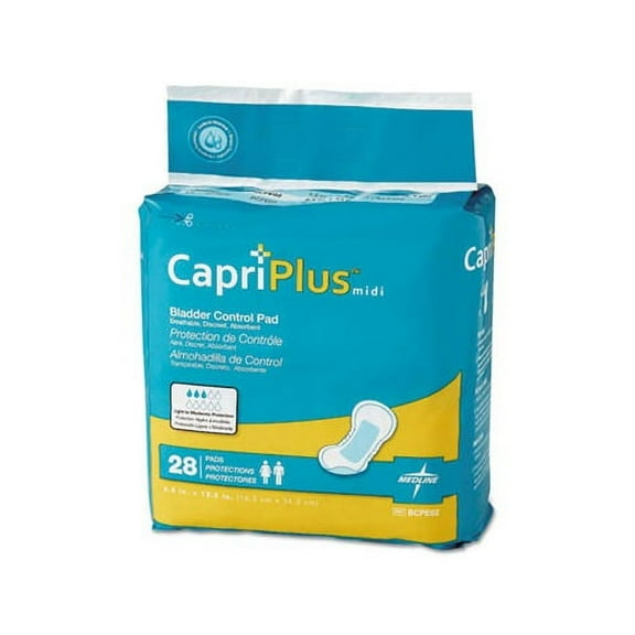 Capri Plus Bladder Control Pads Extra Plus, 6.5" x 13.5", 28/Pack, 6/Carton