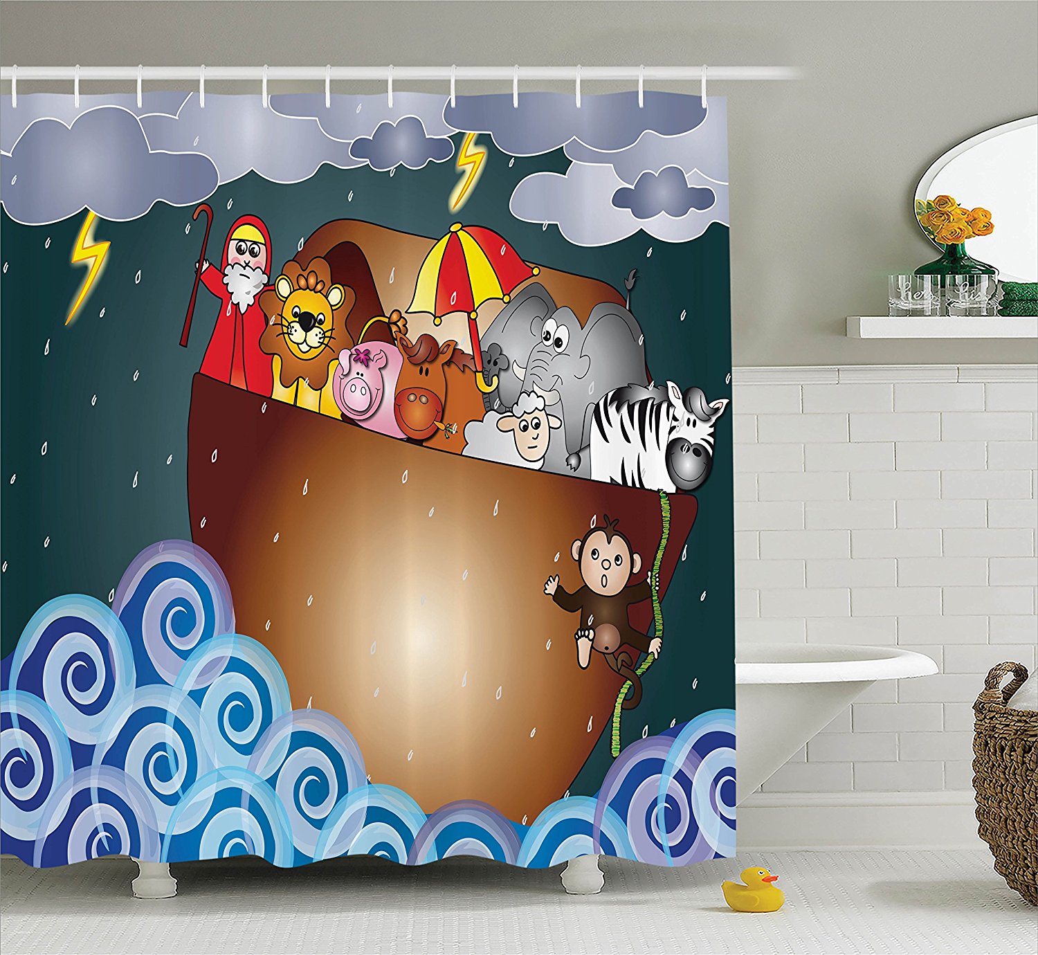 Noah'S Ark Decor Shower Curtain Set By , Noah'S Ark In The ...