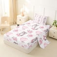 thumbnail image 2 of Erosebridal Pink Rose Flower Twin Sheet Sets, Kawaii Cat Lover Bedding, 3pcs, 2 of 5