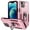 Pink/Rose, variant on Nalacover Rugged Case for iPhone 15 with Rotated Ring Holder Kickstand Bracket, Military Grade PC + TPU Shockproof Cover with Magnetic Car Mount Lens Protective Case,Black/Black