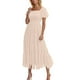 thumbnail image 1 of Vestido de Manga Larga Maxi para las Mujeres Caída Sólido Plisado, Sexy Manga Corta Elástica Cintura Boho Bolsillos, 1 of 9