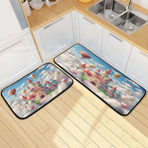 Kitchen Rugs and Mats【2 PCS】Non Skid Candy Castle Creative Kitchen Mat