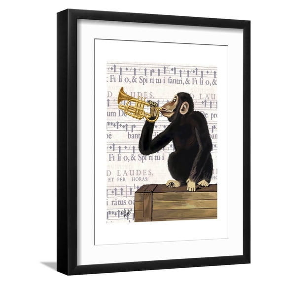 Art.com Monkey Playing Trumpet Art Print by Fab Funky, Black Frame Wall Art, 17" x 21"
