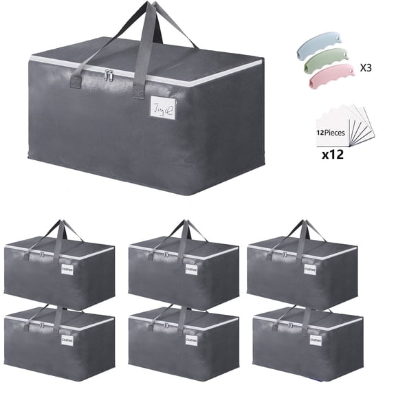 Heavy Duty Extra Large Moving Bags ,Alternative for Moving Boxes & Moving Supplies,Storage Totes with Zipper,Reinforced Handles and Tag Pocket-Collapsible Moving Supplies(Grey,6 Pack)